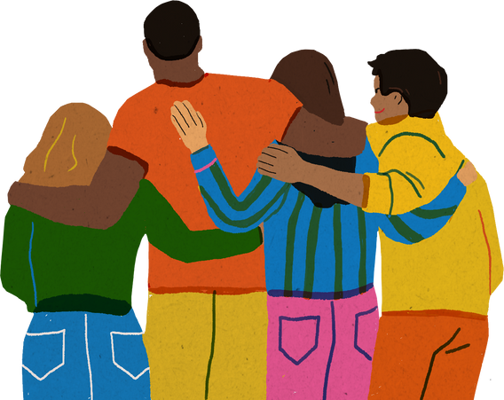 Handdrawn Freeform Vibrant POC Friends Hugging